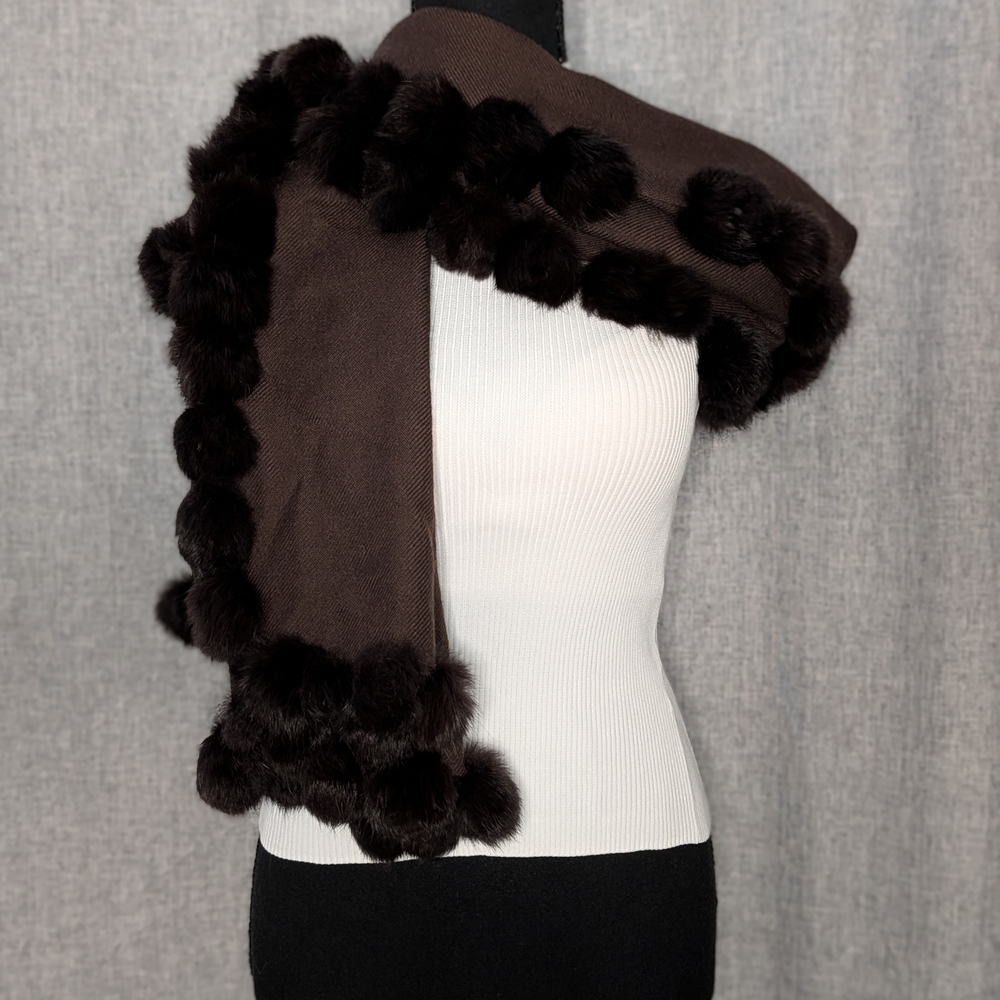 Valerie Stevens Elegant Brown Rabbit Fur-Trimmed Scarf